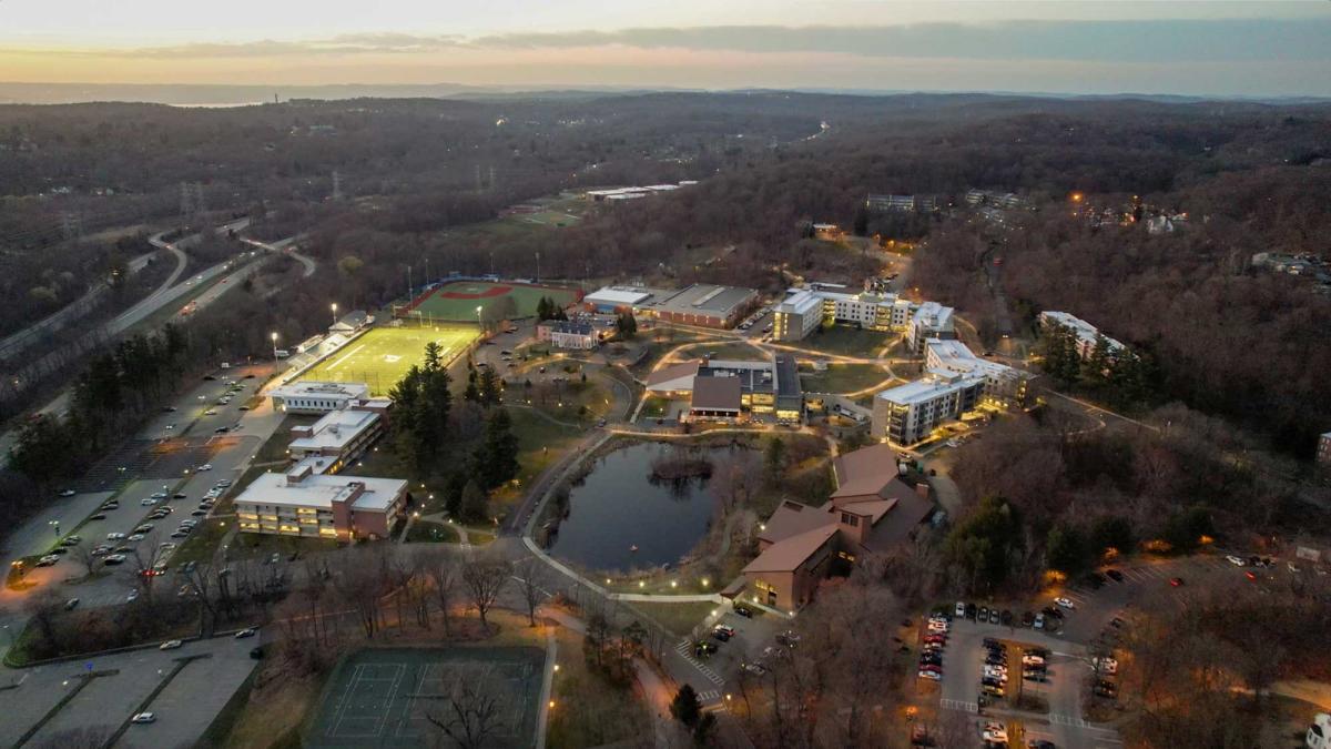 Overhead drone shot of Pace Pleasantville campus 