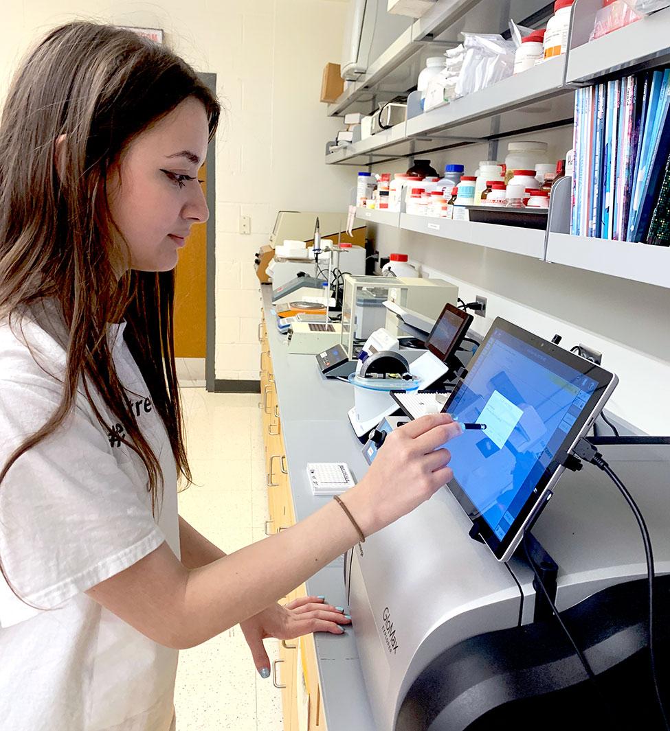 Pace University's Biology student Anastasiia Vaska working in lab