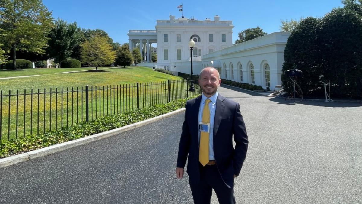 Elisabeth Haub School of Law at Pace University alumnus Basil Seggos in front of the White House