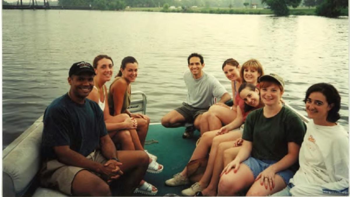 Haub Law students on a boat participating in the DC Environmental Law Externship Program in 1999