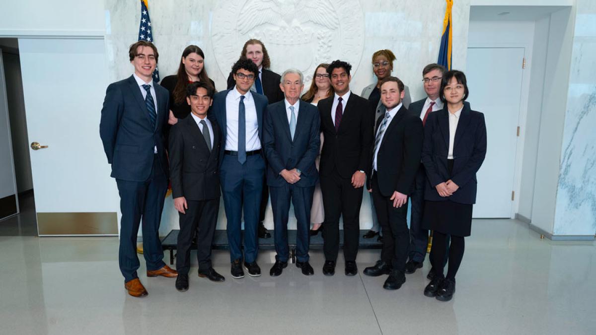 Pace Federal Reserve Challenge team pictured with Jerome Powell