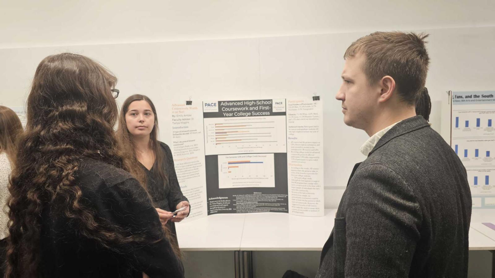 Pace University honors students discussing/presenting research 