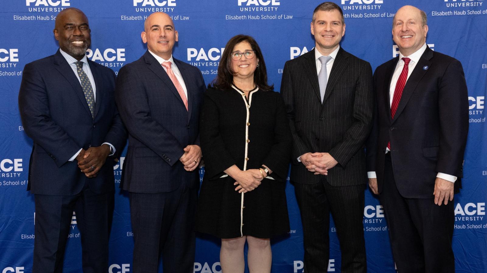 Elisabeth Haub School of Law at Pace University Leadership Dinner honorees pictured with Dean Horace Anderson and President Marvin Krislov