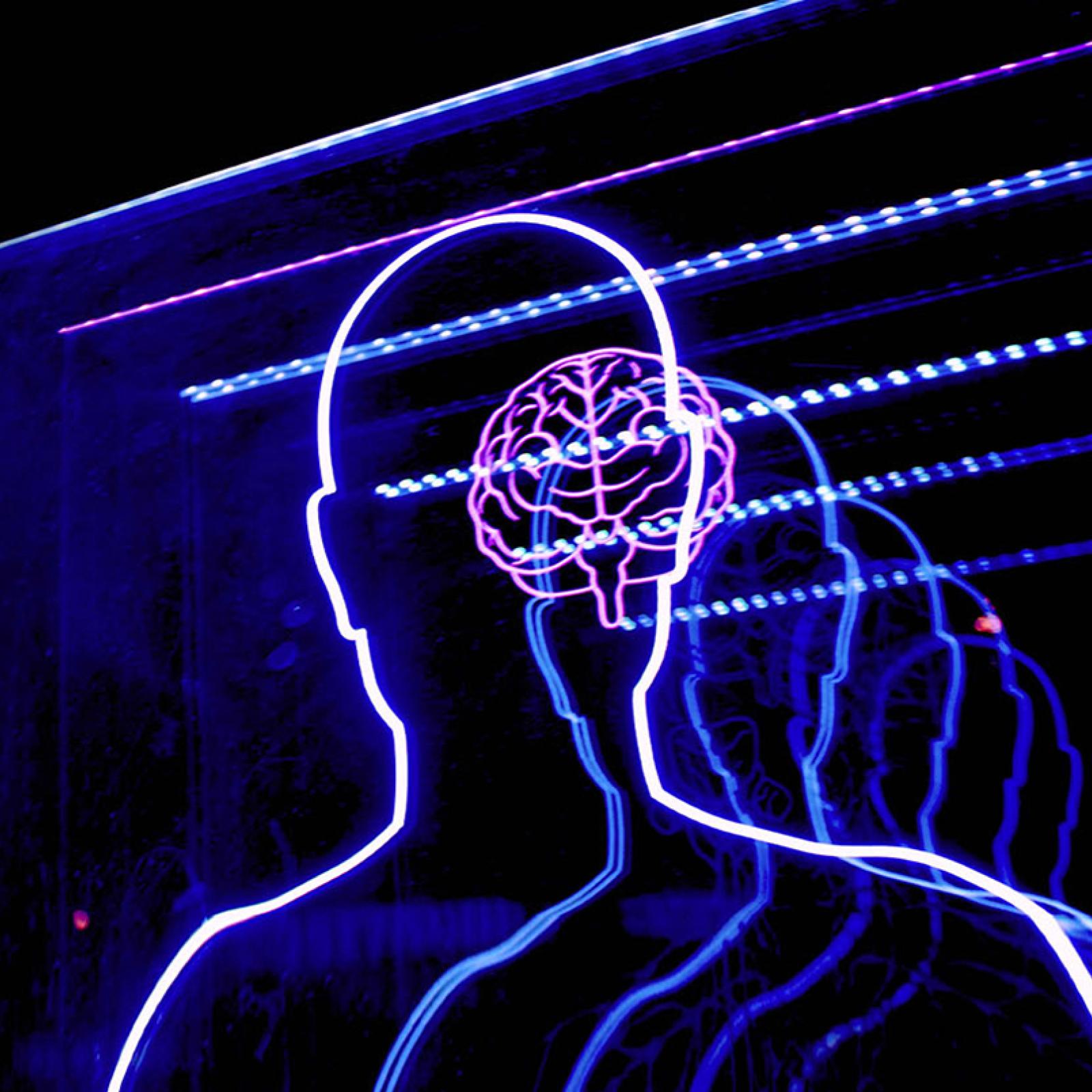 A silhouette of a person with a brain in the background to represent the study of psychology