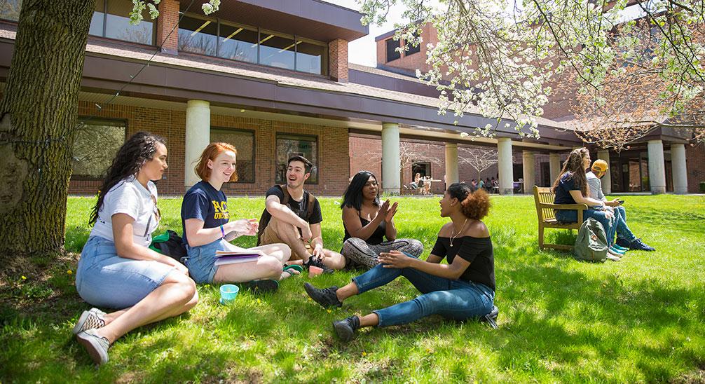 Group of students enjoying a summer day at the Westchester campus.