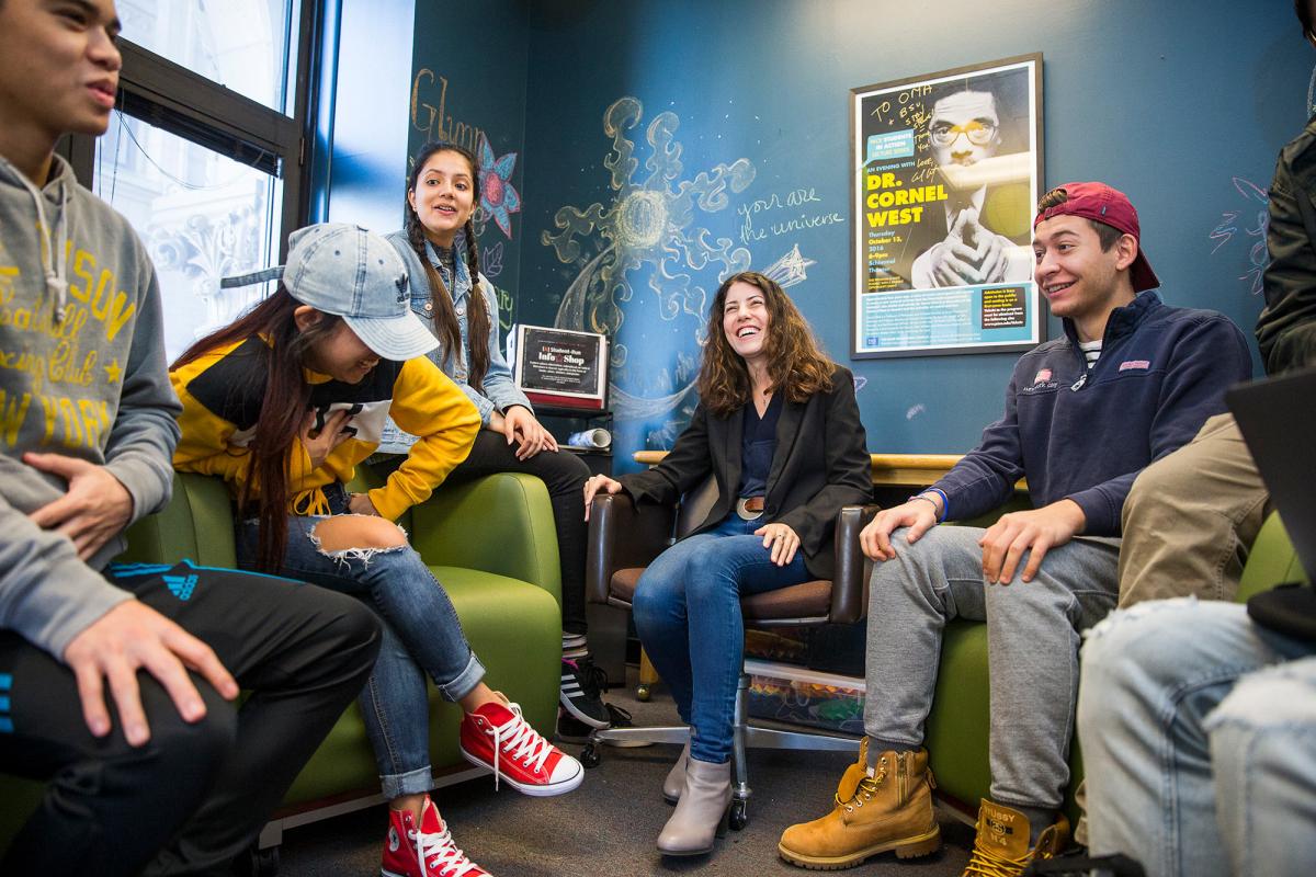 Students spending time together and laughing.
