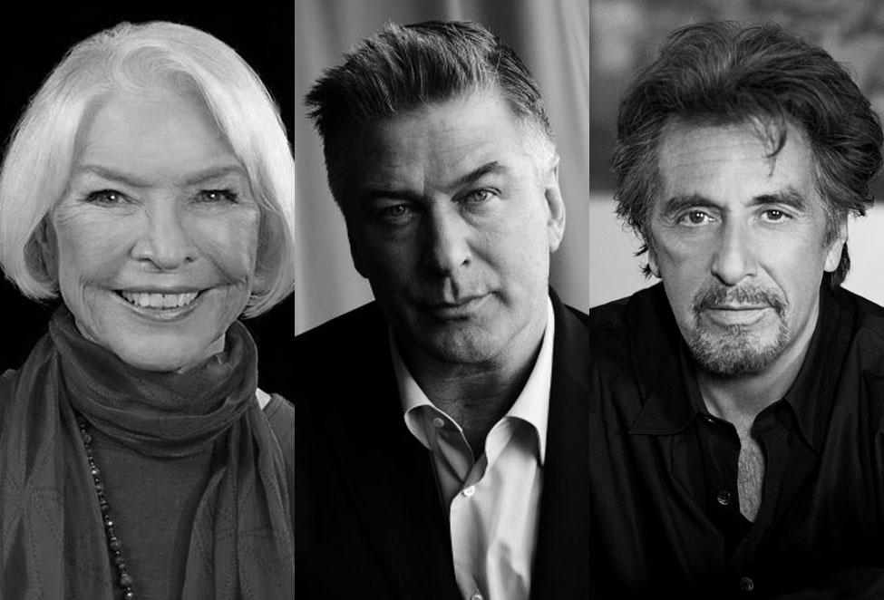 Portrait photos of Ellen Burstyn, Alec Baldwin, and Al Pacino