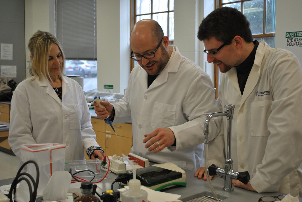Students and faculty working in the lab
