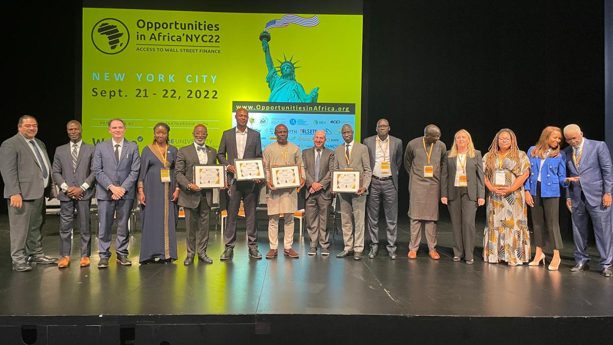 participants of the Opportunities in Africa Conference on stage at Pace University