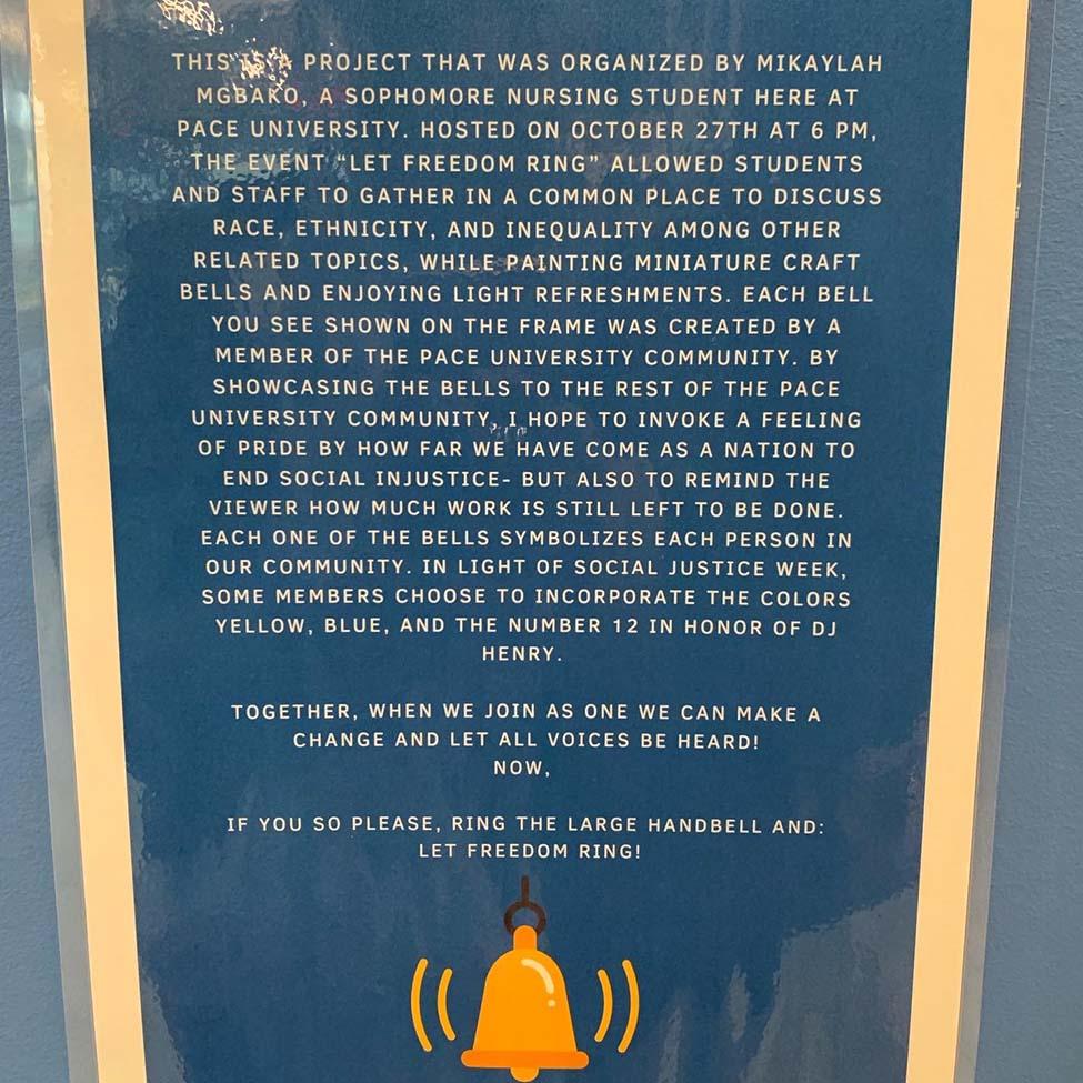 The sign under the Let Freedom Ring Exhibit, explaining its purpose and inviting people to ring the bell