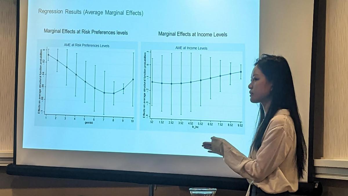 Student Hanyu Li presenting at the Eastern Economic Association Conference