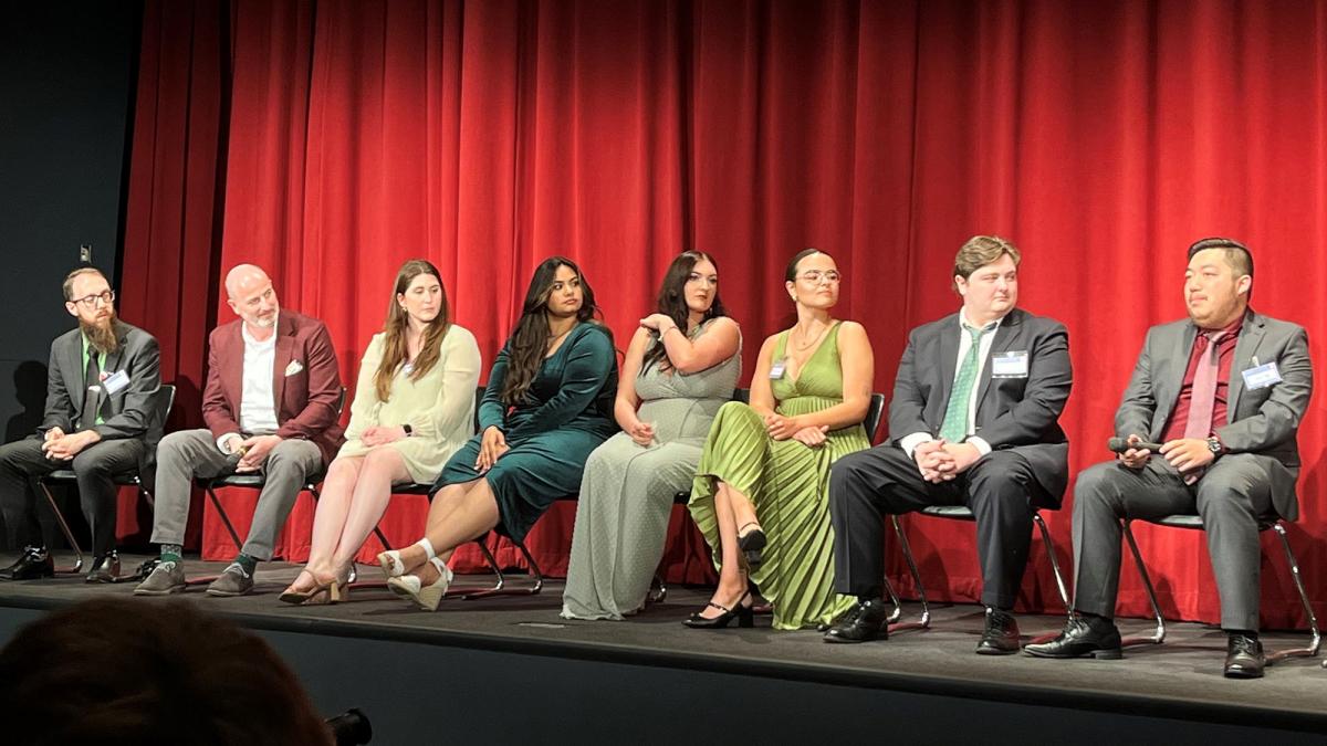 Pace University students and staff on stage at the premier of For the Love of Food documentary.