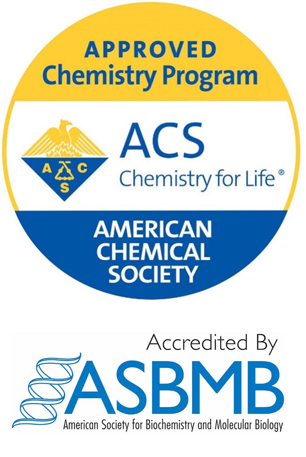 Logos for american society for biochemistry and molecular biology accreditation and american chemical society