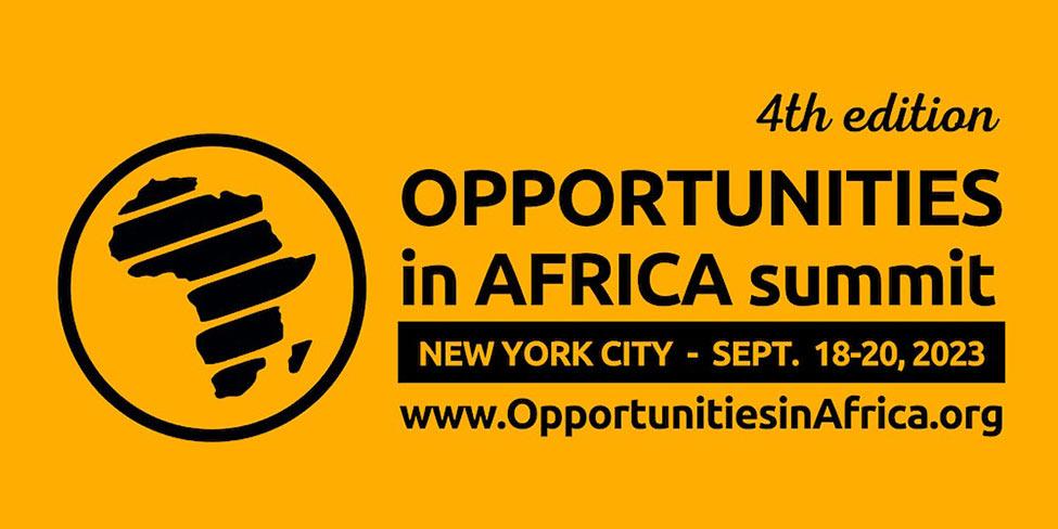 Text that reads 4th Edition Opportunities in Africa Summit, New York City September 18-20, 2023, www.opportunitiesinafrica.org
