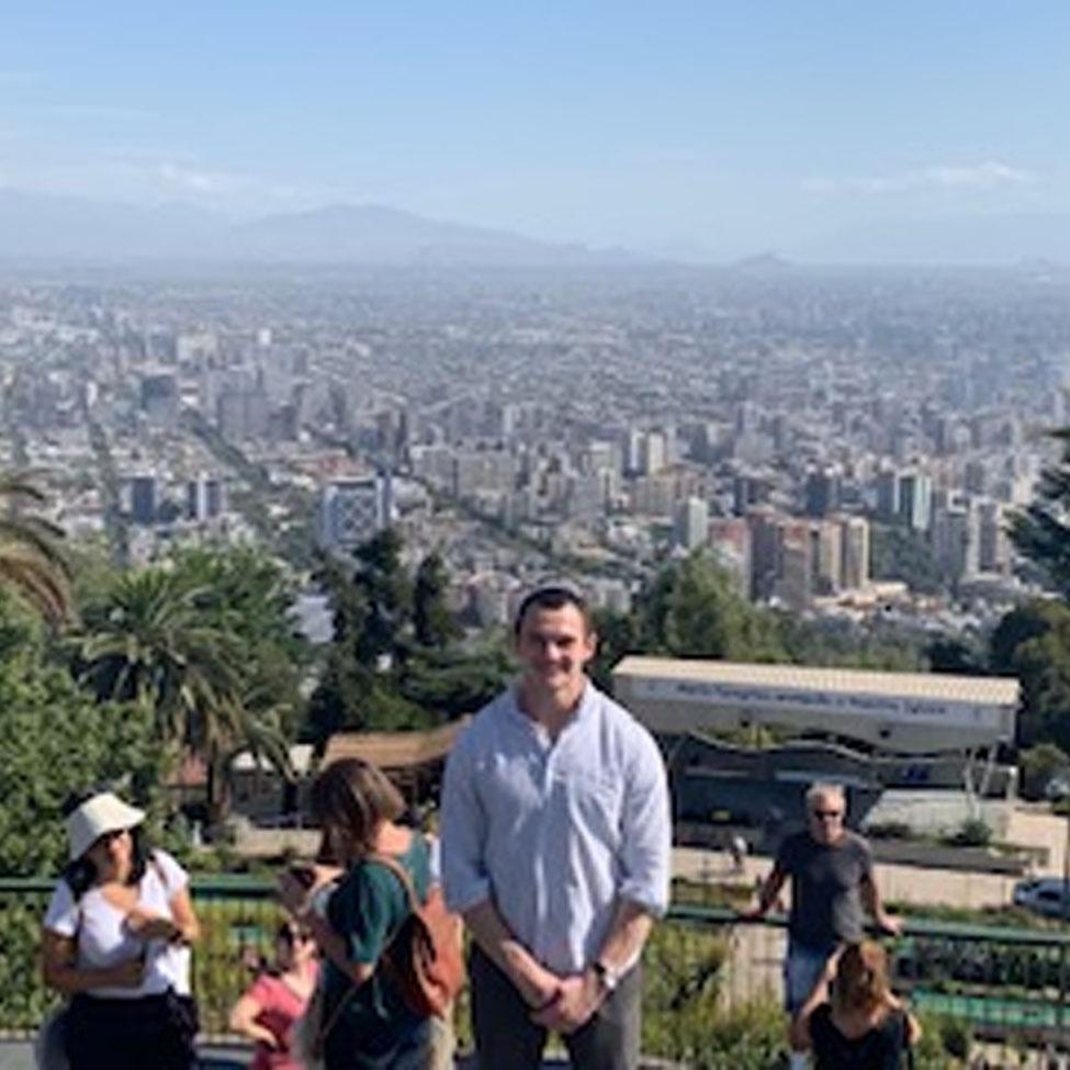 Lubin student Brian Giannettino '19 at San Cristóbal Hill in Santiago, Chile during an international field study