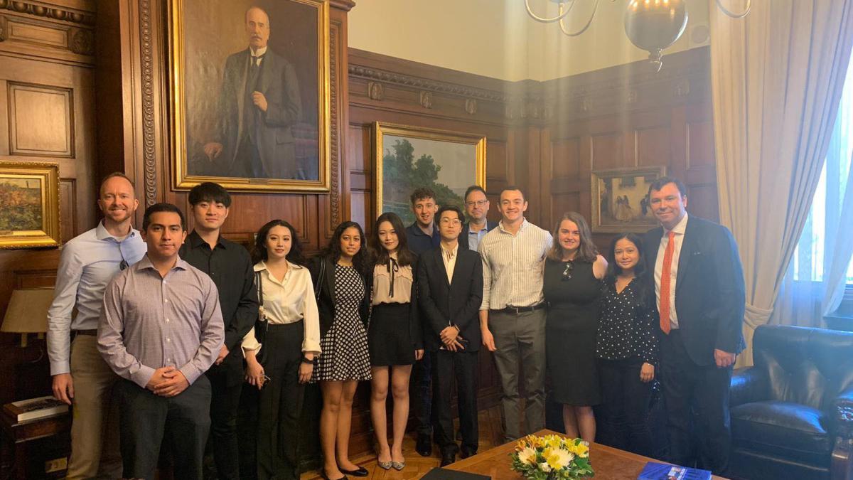 Lubin students at Central Bank in Santiago, Chile during an international field study