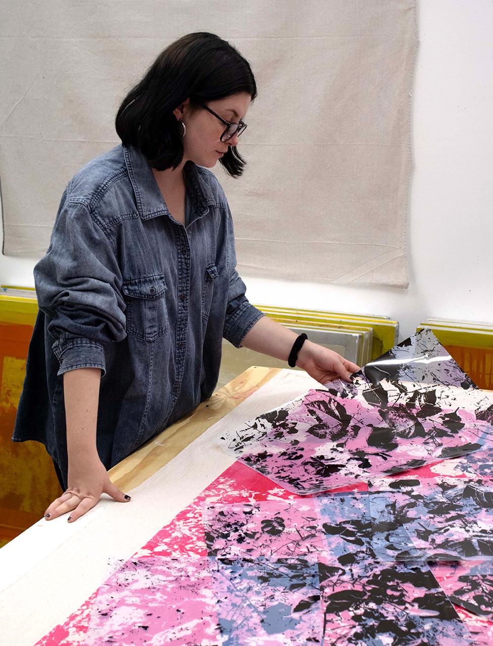 Pace University's Film and Screen Studies student Katie Romanyshyn working on an artwork project made possible by the Amelia A. Gould Undergraduate Research Assistantship