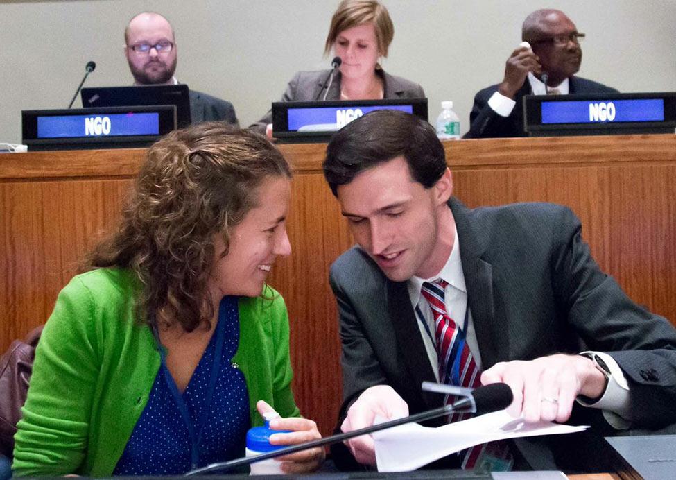 Pace University's faculty members Matthew Bolton, PhD, and Emily Welty, PhD at the UN