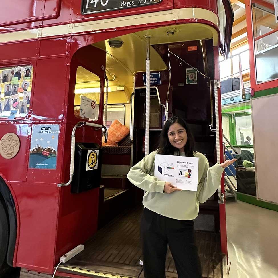 Pace University Seidenberg Student, Saloni Pasad holding IdeaSquare certificate in Switzerland