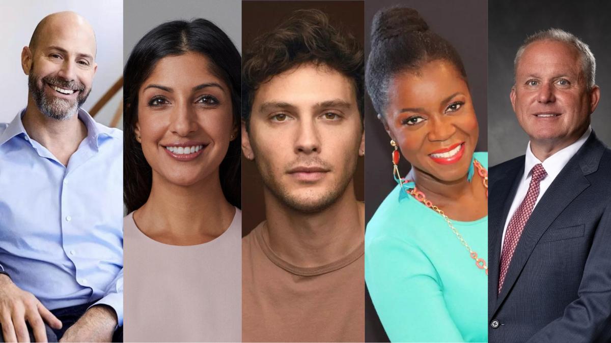 (From left): Etsy CEO Josh Silverman, Tubi CEO Anjali Sud, Golden Globe–nominated actor Cooper Koch ’18, Northwell Health Deputy Chief Nursing Officer Launette Woolforde, EdD ’93, and New York City Fire Commissioner Robert Tucker ’96.