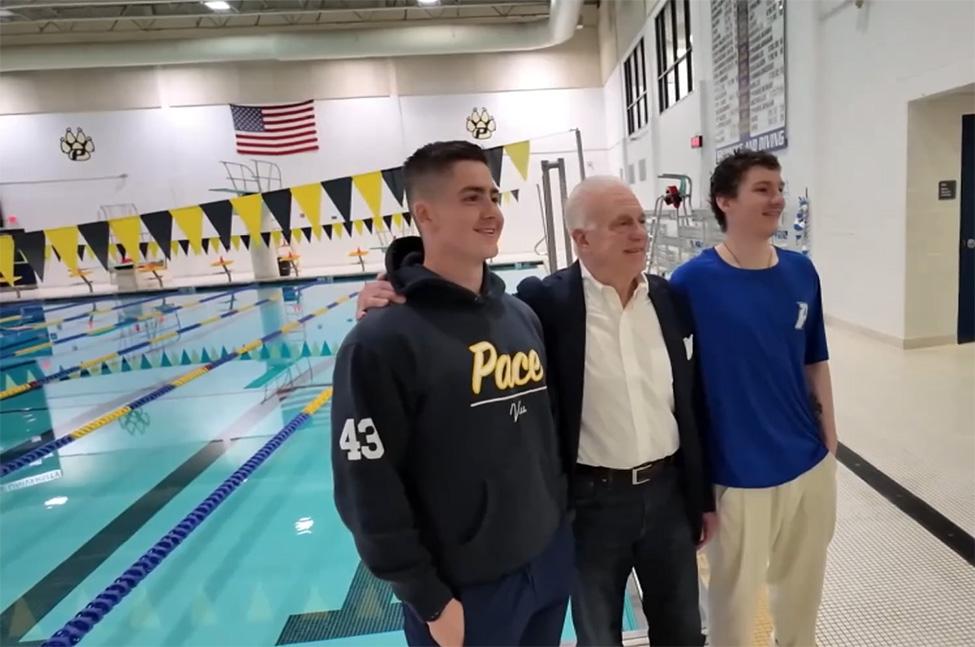 Pace University students and the man they rescued from drowning.