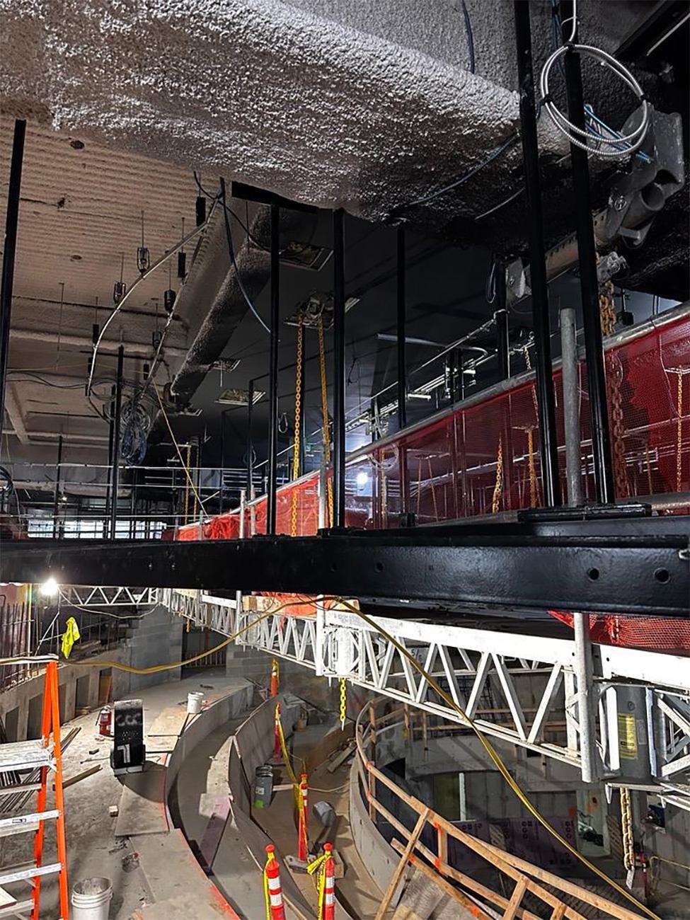 Installation of Schimmel Theater catwalk continues.