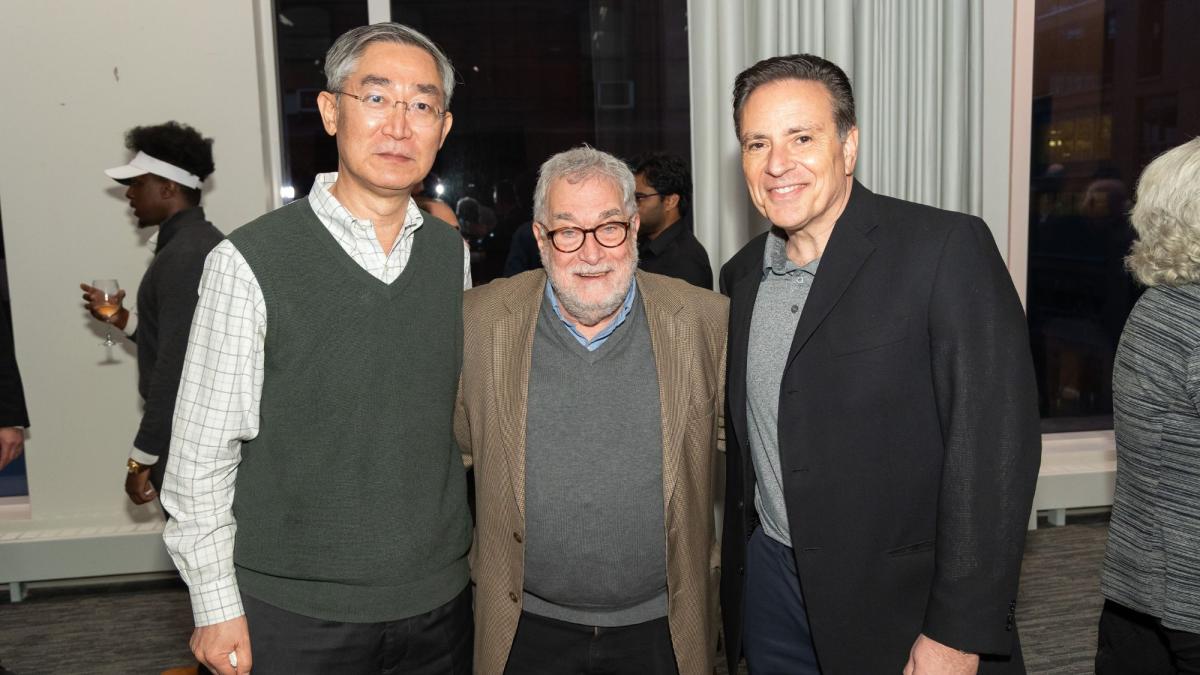 Seidenberg professor Namchul Shin posing for a photo with colleagues at the 2025 Seidenberg Innovation Awards.
