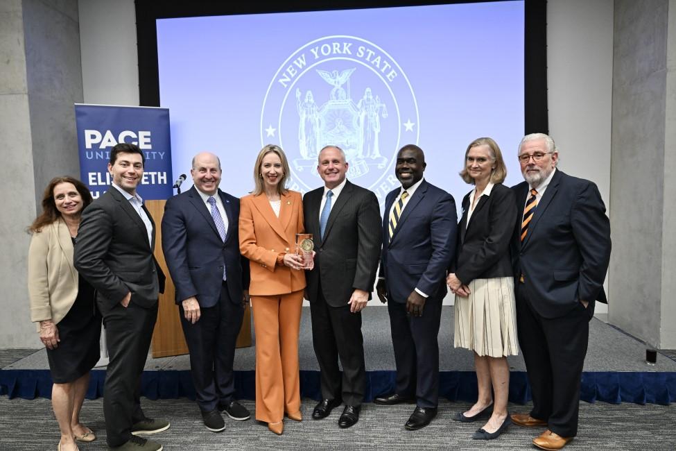 Elisabeth Haub School of Law at Pace University Dean Horace Anderson, Pace University President Marvin Krislov, trustees, alumnus Robert Tucker, awardee Lucy Lang, and others at the 2025 Tucker Prize