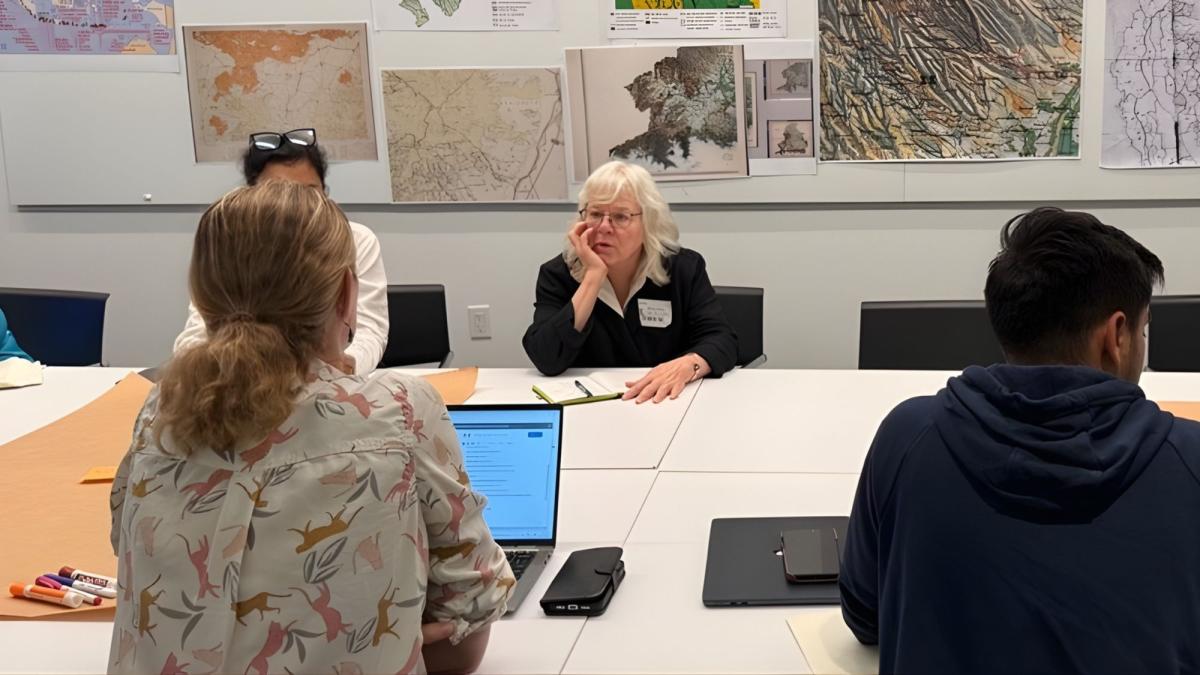 Dr. Nancy Peluso talking to students during the countermapping workshop funded by the Mellon Grant, “Islands, Archipelagoes, and Cultural Ecologies.”