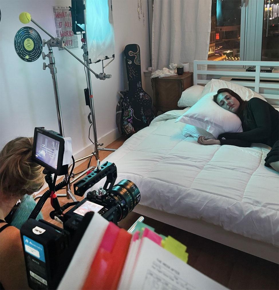 Pace students filming in a bedroom.