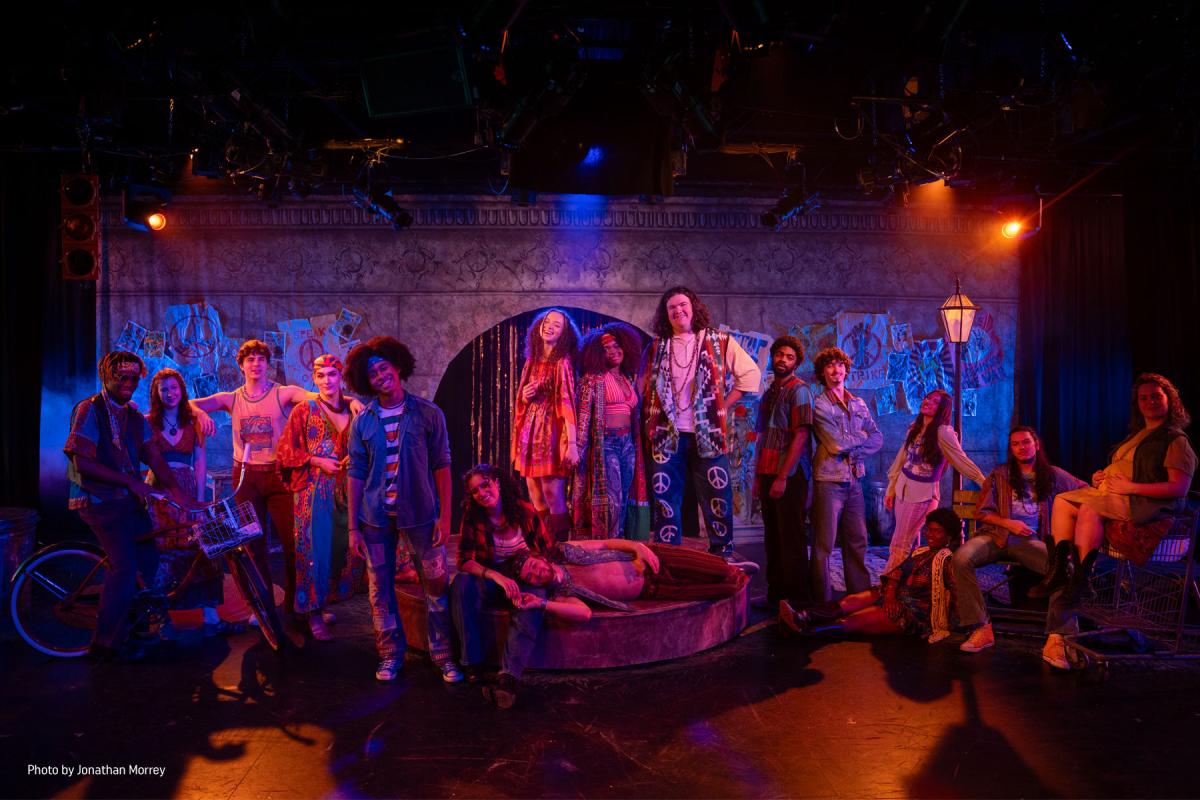 The cast of Hair on stage at Sands.