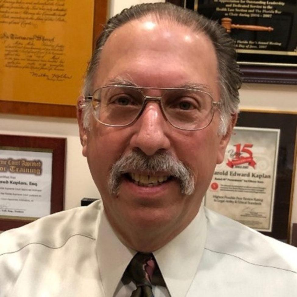 Pace University alum Harold E. Kaplan, B.B.A. ’72, J.D. ’83, a Florida Board Certified Health Law attorney (1995–2020), and also admitted in New York.