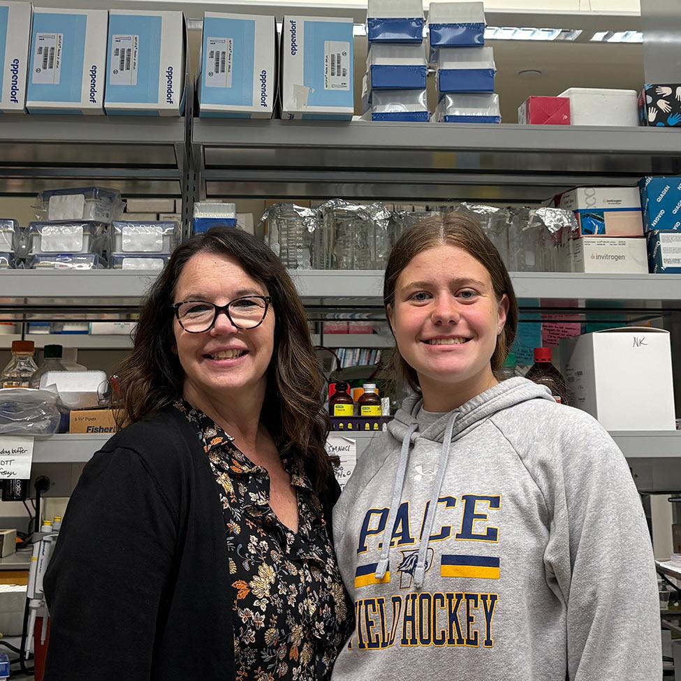 Pace University professor Nancy Krucher with one of her students