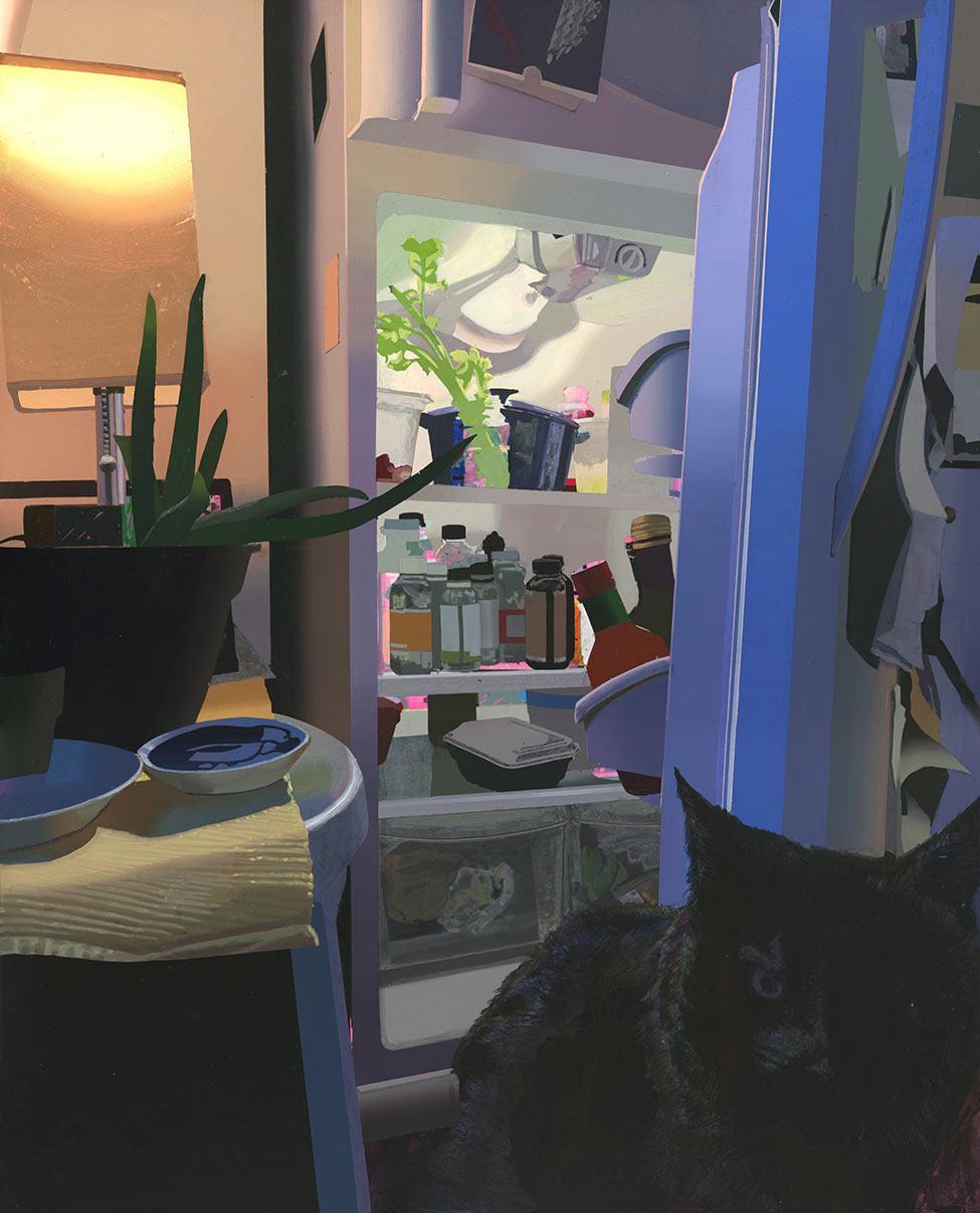 Siobhan McBride, Help! I’m Awake, 2025, acrylic gouache, paint marker, and colored pencil on paper on panel, 20 x 16 inches.