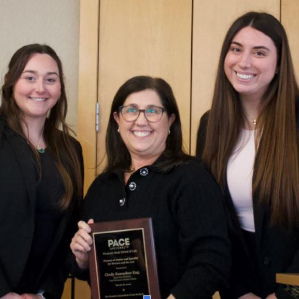 Elisabeth Haub School of Law at Pace University awardee Cindy Kanusher with the WALS executive board at the 2026 Pioneer of Justice Awards