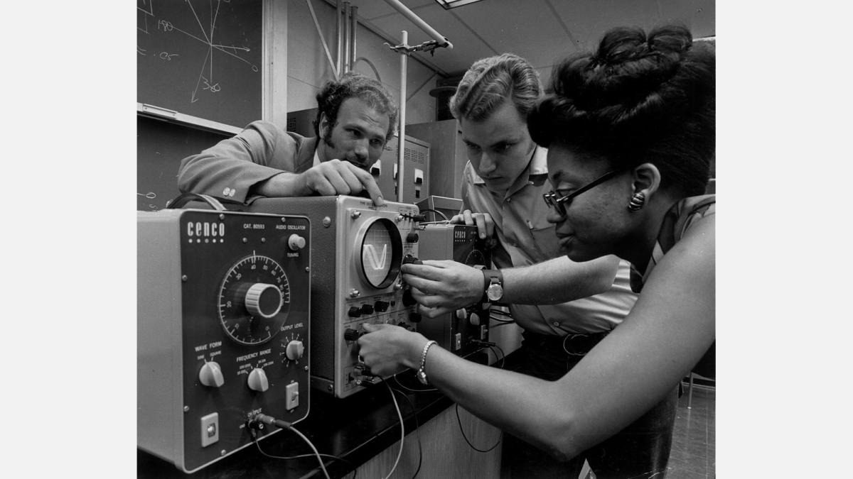 Pace University physics students in 1970 