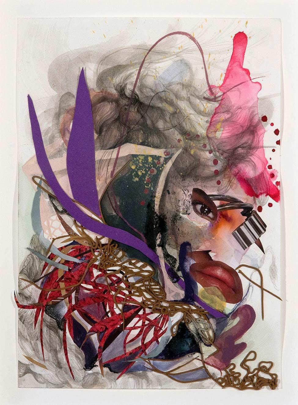 Daphne Arthur, Rapuncelle #5, 2010. Mixed media collage/Paper, 14 x 10 in. (framed: 17 x 13 in., shadow box)