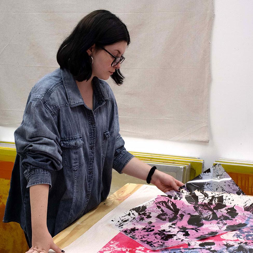 Pace University's Film and Screen Studies student Katie Romanyshyn working on an artwork project made possible by the Amelia A. Gould Undergraduate Research Assistantship