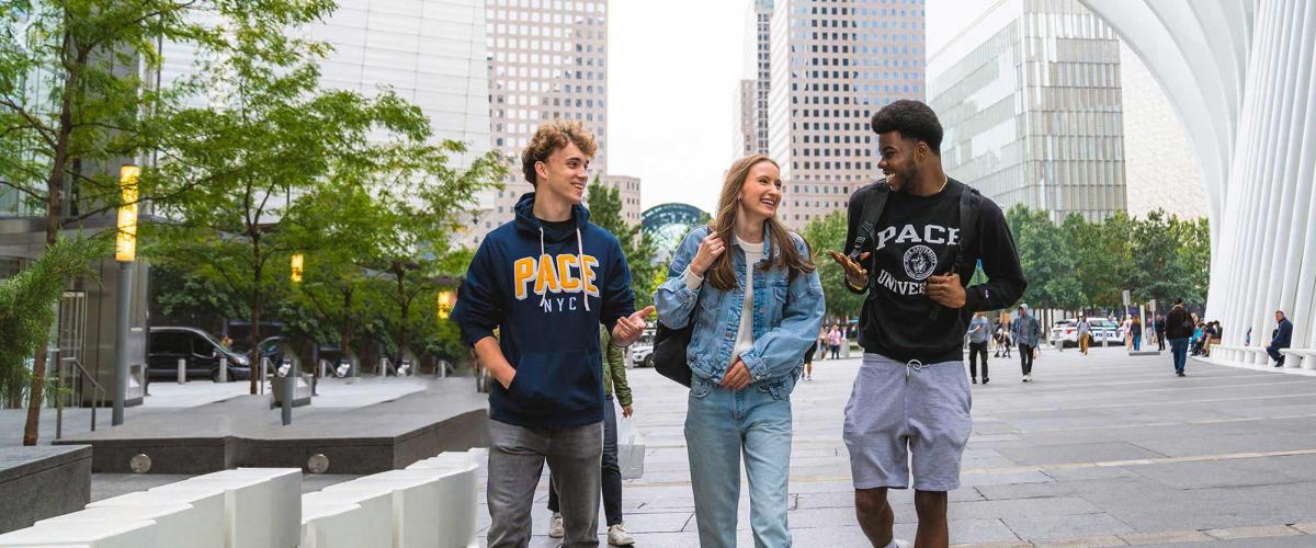 Pace University students walking down the street in New York City