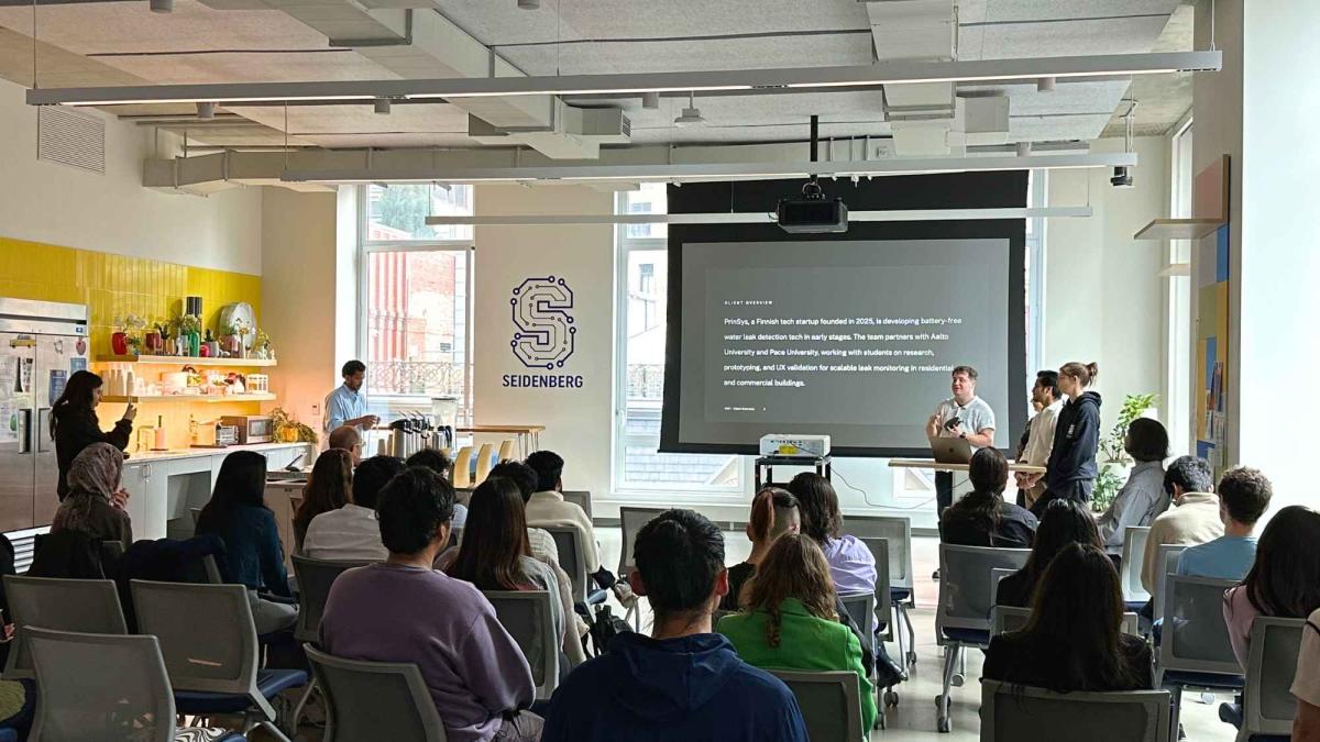 Students present project to audience at NYC Design Factory Project Gala
