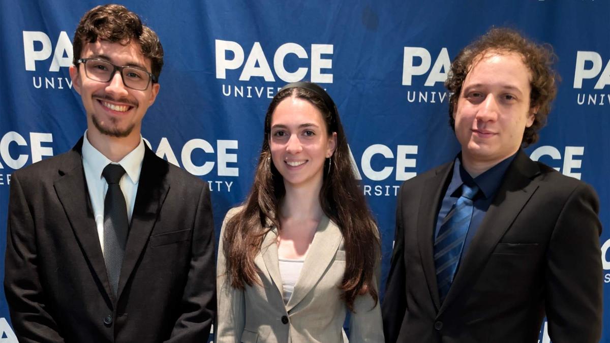 Seidenberg students Silas Gonzalez, Lizi Imedashvili, and Victor Lima