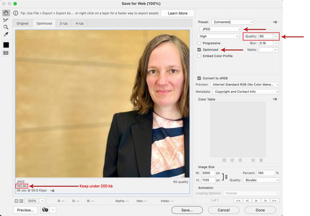 Photoshop save for web screen