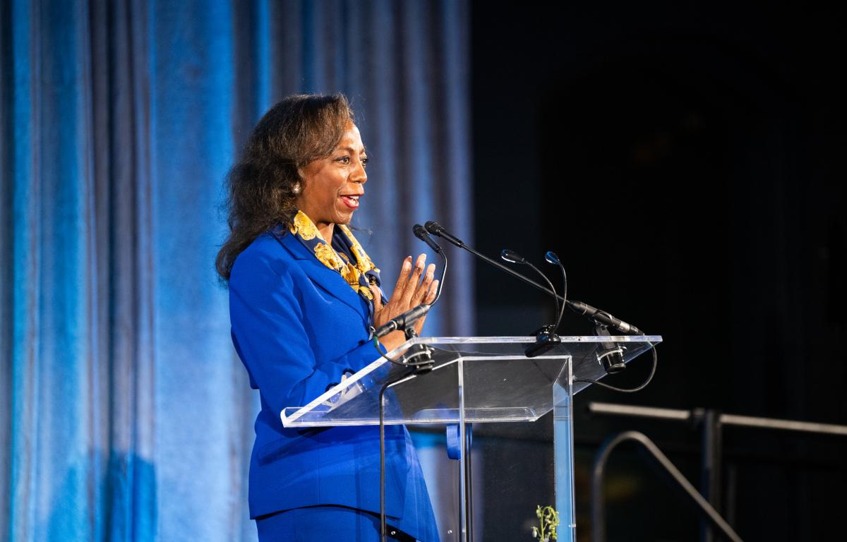 Sabrina McCoy Griffin speaking at the 2026 Spirit of Pace Awards.