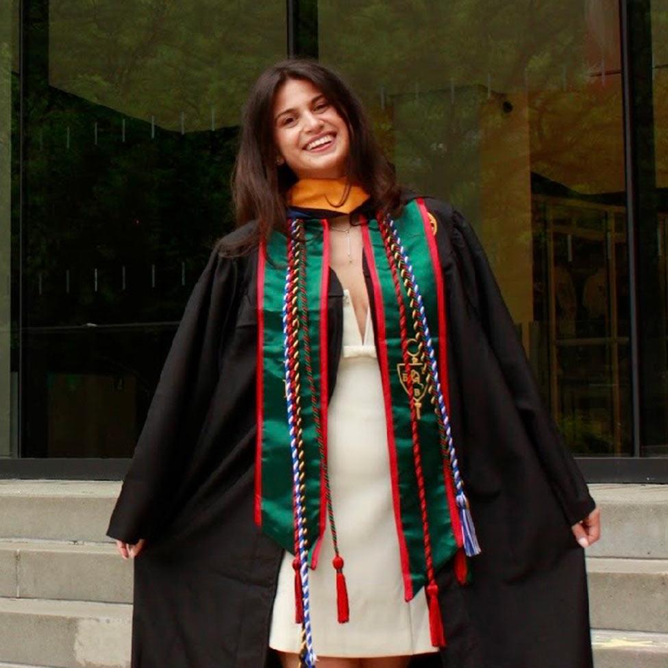 Pace University Biology student in front of One Pace Plaza.