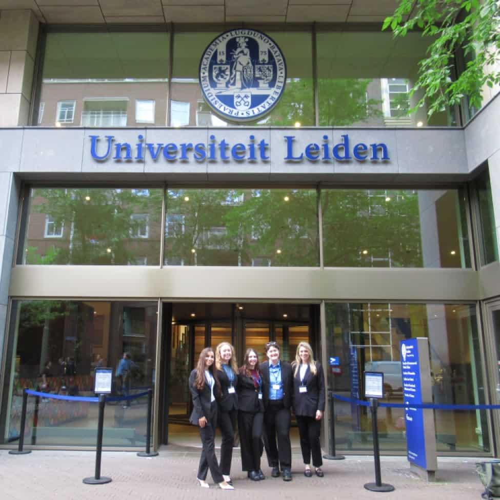 Elisabeth Haub School of Law at Pace University moot team in front of University Leiden 