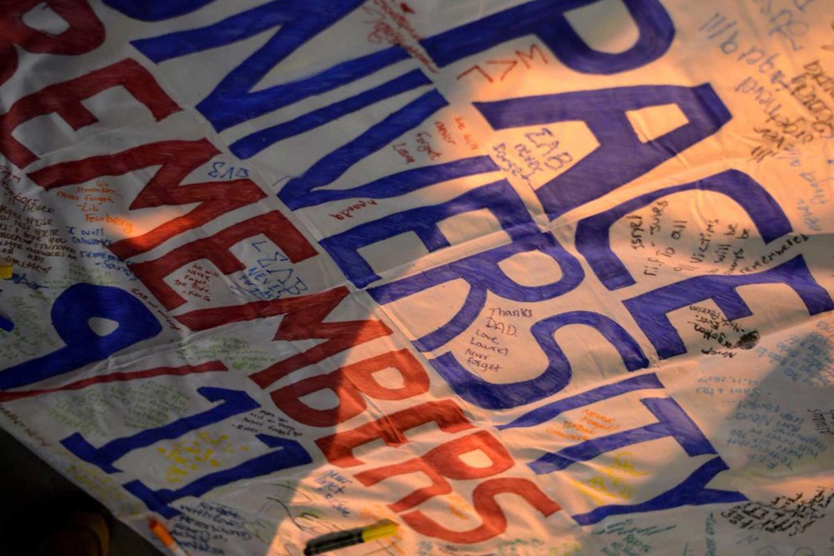 Close-up of the Pace University Remembers banner from 2013.