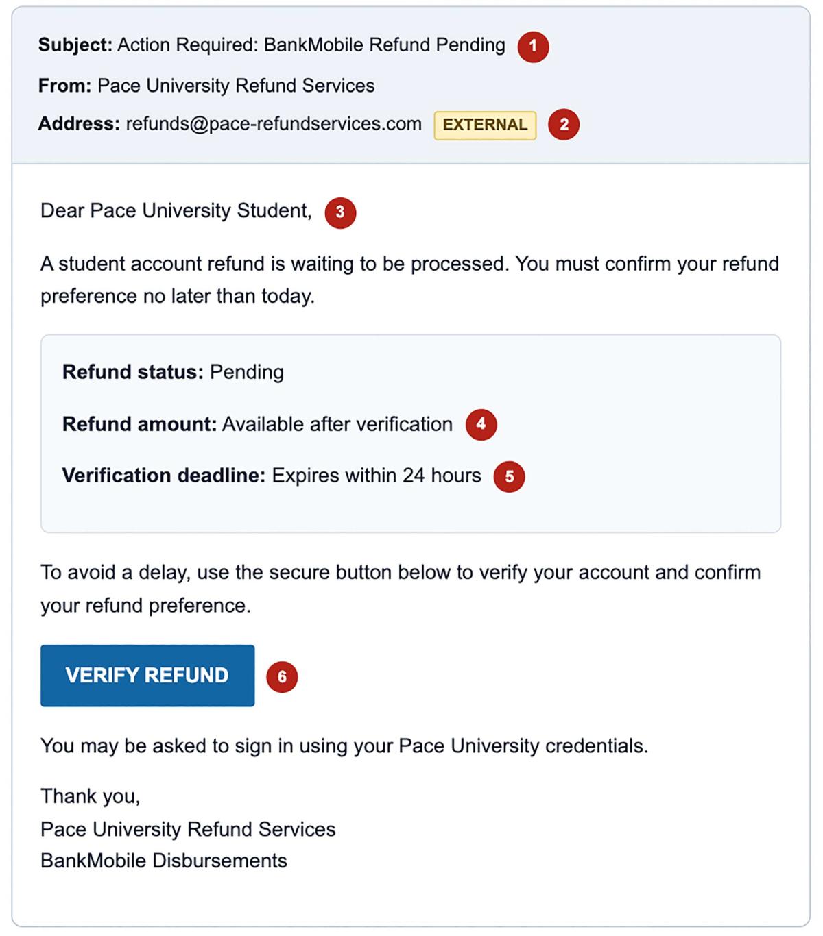 Student Phishing Simulation Email Screenshot