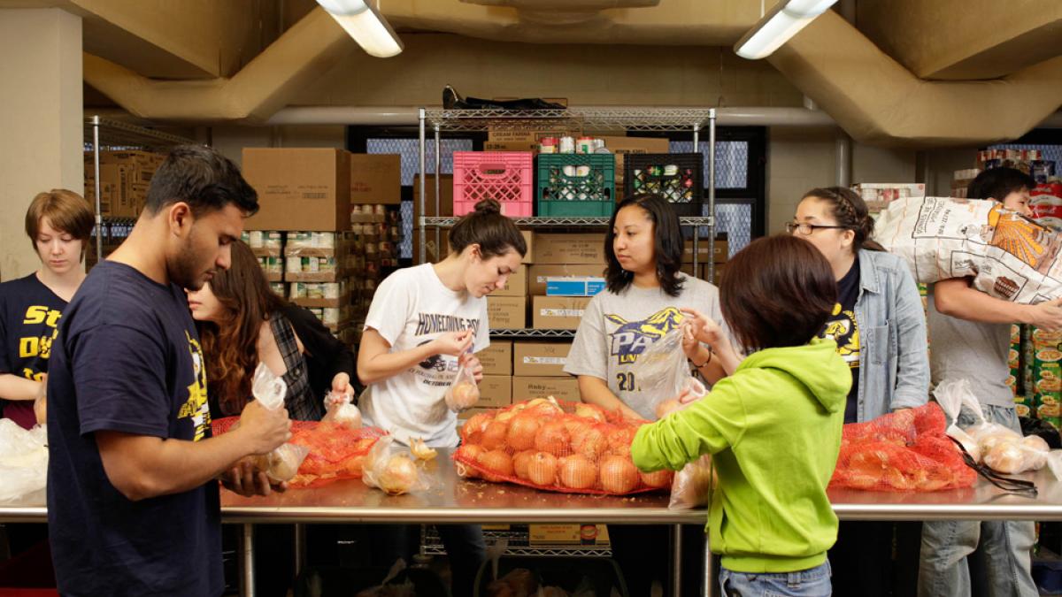 Students volunteering at a food bank.