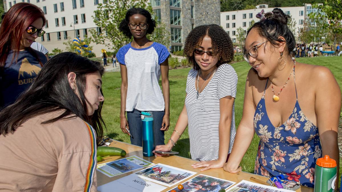 Students signing up for clubs on campus.