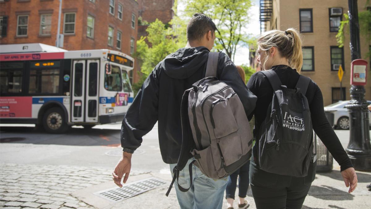 Students walking around NYC.